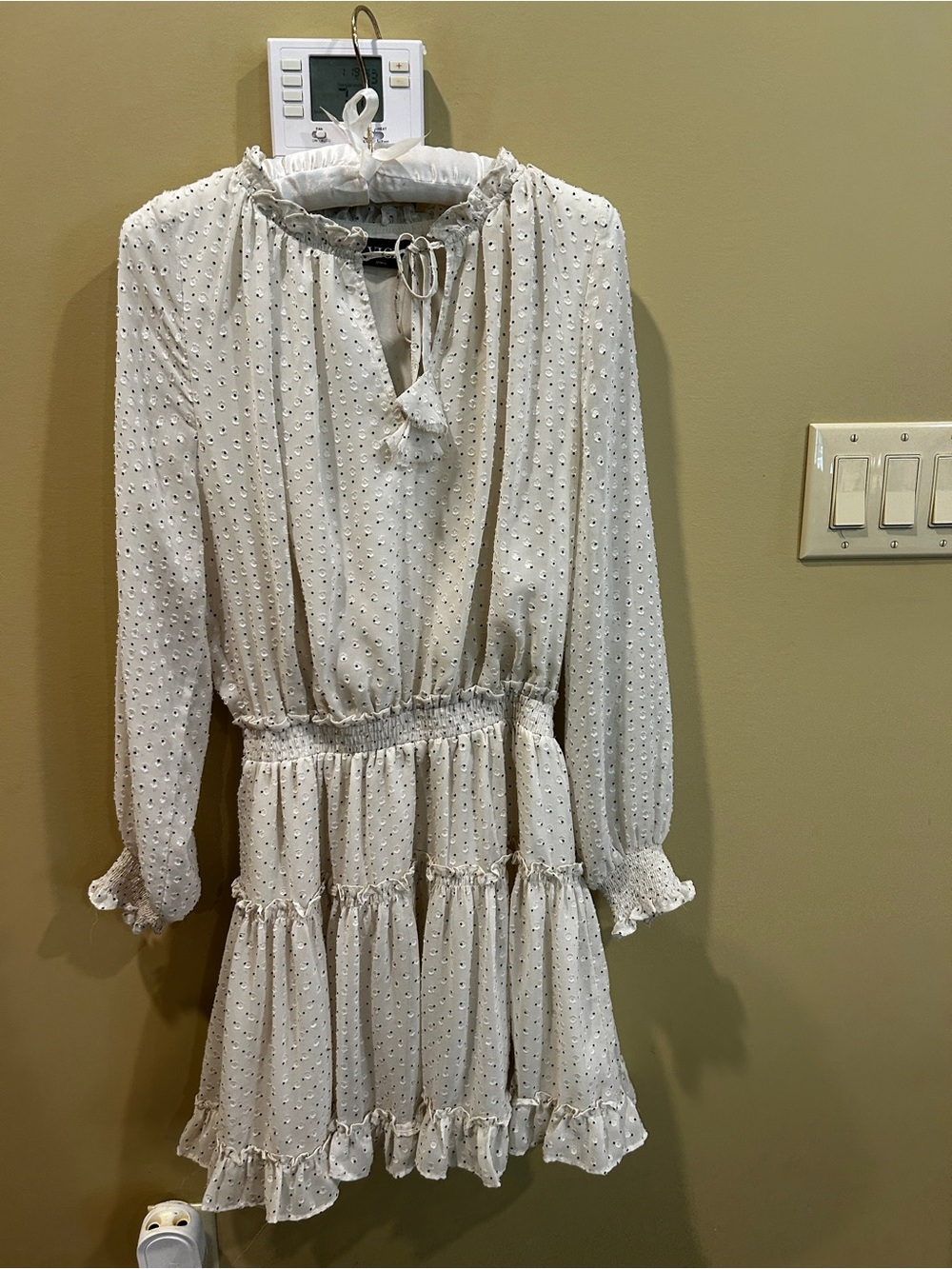 Vici Ivory Swiss Dot Long-Sleeve Tiered Dress